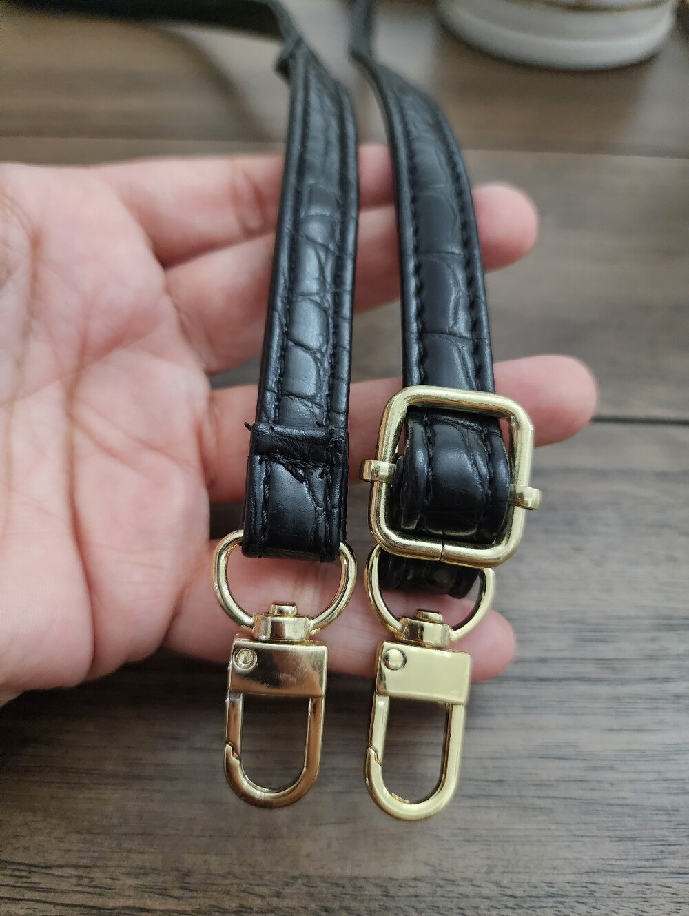 Adjustable Black Croc Leather Strap with Gold Hardware-48 In At Longest Length